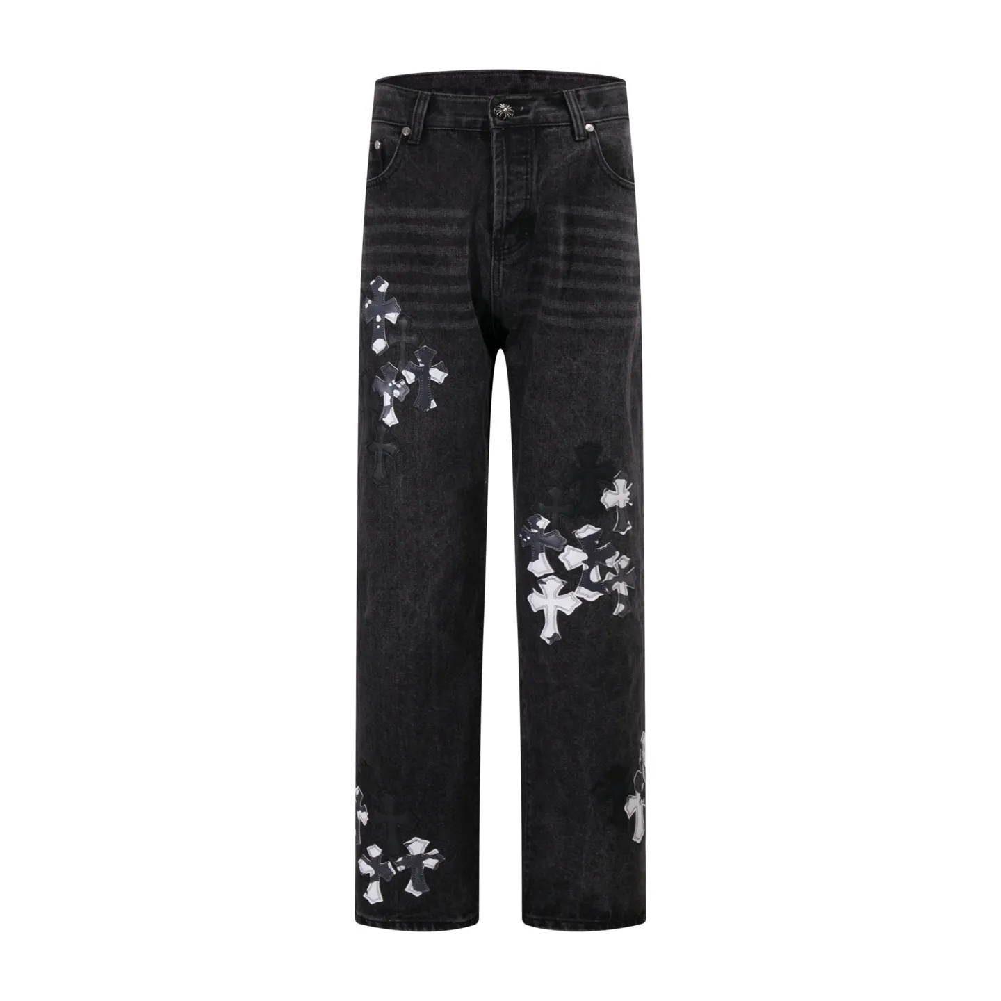 P260 Style No.: H902 Crow Heart & 𝐂𝐡𝐫𝐨𝐦𝐞 𝐇𝐞𝐚𝐫𝐭 ss25 zebra patchwork limited-edition patchwork jeans. Styles with different wash textures are very friendly to people with thin legs. The slightly flared version perfectly modifies the leg shape. The timeless and moderate length makes it easy to match and match. It is the basis for various styles and is a must-have in your wardrobe! The fabric is stiff but also makes the upper body soft without losing texture. The washing process is even more perfect. It is a must-have item for everyone! ! ! Washed wheat, hang tag, pants label, three labels complete Color: black Size: 28-30-32-34-36